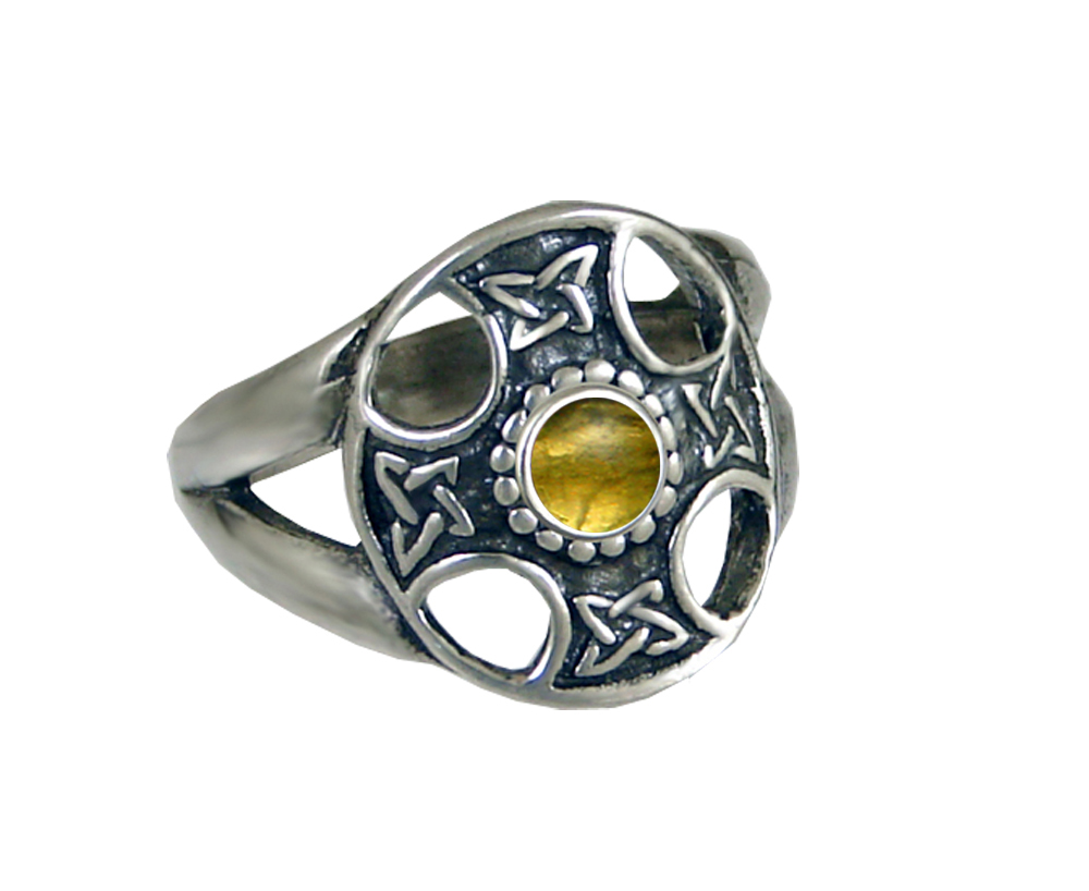 Sterling Silver Celtic Solar Cross Ring With Citrine Size 13